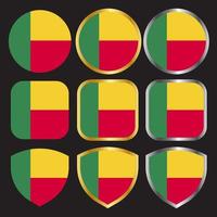 benin flag vector icon set with gold and silver border