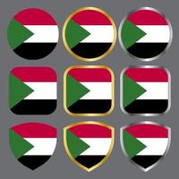 sudan flag vector icon set with gold and silver border