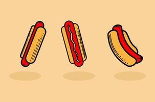 Ilustraciones de tres perros calientes vector