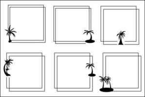 Set of Palm Coconut Tree Silhouette  in Frame vector