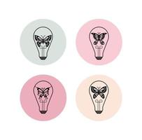 Icon Set Lightbulb Butterfly on White Background vector