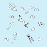 Paper Plane with Cloud on Blue Background vector