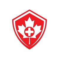 shield health care canada with cross and maple leaf symbol vector