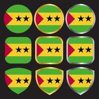 sao tome flag vector icon set with gold and silver border