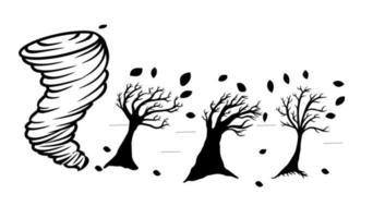 ilustraciones, tormenta, en, árbol, en, silueta, blanco y negro vector