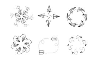 Hand Drawn Set of Paper Plane Following a Path vector