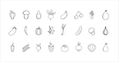 Ilustración de frutas y verduras sobre fondo blanco. vector