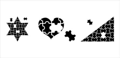 Three Object Shape Puzzle Illustrations on White Background vector