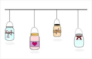 Hanging Cute Mason jars on White Background vector