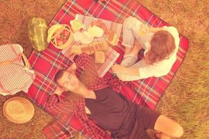 top view of couple enjoying picnic time photo