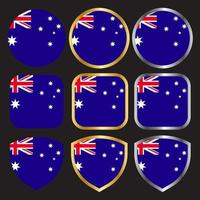 australia flag vector icon set with gold and silver border