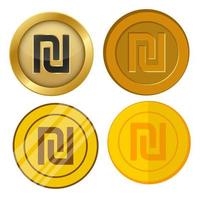 four different style gold coin with shekel currency symbol vector set