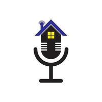 home podcast radio logo with microfone illustration vector