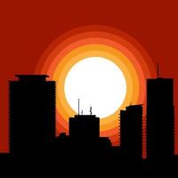 silhouette of buildings with sunset lanscape illustration vector