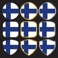 finland flag vector icon set with gold and silver border