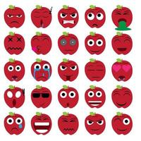 manzana roja fruta dibujos animados emoticono emoji icono ekspression vector conjunto