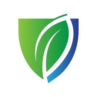 green and blue shield leaf environment logo vector template