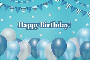 Happy birthday card blue and white realistic balloons background celebration vector
