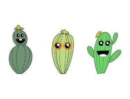 ilustraciones lindo cactus con cara feliz colección de vectores