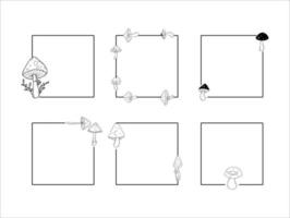 colección de marco con ilustraciones de champiñones en blanco y negro vector