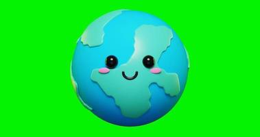 loop 3d cartone animato adorabile terra emoji con schermo verde. video