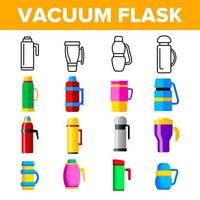 Vacuum Flasks And Bottles Vector Color Icons Set