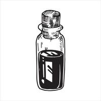 vector line drawing. glass bottles with potions. drawing in vintage style black and white graphics. vessels isolated on white background. symbol of magic, witchcraft, alternative medicine, esotericism