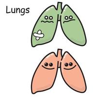 stock ilustración vectorial dibujo órganos internos pulmones. dibujo para niños tema médico comparación de órganos enfermos y sanos. en estilo de dibujos animados aislado sobre fondo blanco clipart lindo kawaii vector