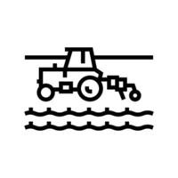 tractor trabajando en la ilustración de vector de icono de línea de campo