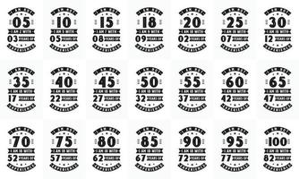Happy Birthday celebration Typography bundle Design. Retro Vintage Birthday quote design bundle. Set of 5th, 10th, 15th, 20th, 25th, 30th, 35th, 40th, 45th, 50th, 55th, 60th, 65th, 70th, 75th, 80th vector