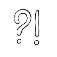 stock illustration vector lettering question mark and exclamation mark. hand drawn kick marks in doodle style isolated on white background