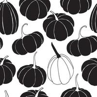 patrón transparente de vector con calabazas. dibujo gráfico en blanco y negro, al estilo de garabato. calabazas minimalistas simples, símbolo de otoño, halloween, acción de gracias