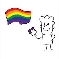 vector illustration in doodle style. cute character man with lgbt flag. rainbow lgbt, a symbol of homosexuality, equal rights.