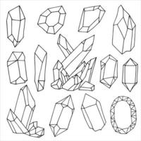 vector illustration in doodle style. set of crystals. collection of simple graphic drawings of crystals, stones, diamonds. cliparts isolated on white background