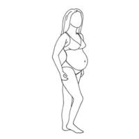 dibujo a mano de mijo. silueta de una mujer embarazada en traje de baño, bikini. mujer joven embarazada aislada sobre fondo blanco. feminismo, cuerpo positivo, verano, vacaciones en la playa vector