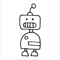 vector drawing in doodle style. cute robot. simple line drawing of a funny robot.