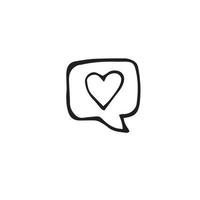 love heart, speech bubble, dialog box icon on white background.  doodle style, post on social networks vector