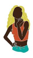 vector drawing of a slender young woman with dark skin and blond hair. young african american woman silhouette. limited color politra, body positive, feminism