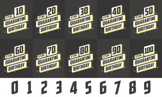 Quarantine Happy Birthday celebration vector design bundle. Set of 10th, 20th, 30th, 40th, 50th, 60th, 70, 80, 90th, 100th Birthday in Quarantine