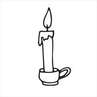 vector illustration, line drawing, ink drawing. burning candle. candle is a symbol of esotericism, magic, mysticism, witchcraft. simple drawing isolated on white background