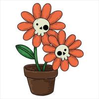 vector drawing in doodle style. flower with skulls. cute halloween illustration, 30s cartoon style.