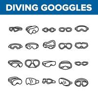 Diving Goggles Tool Collection Icons Set Vector