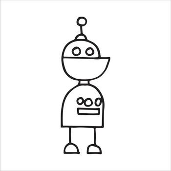 vector drawing in doodle style. cute robot. simple line drawing of a funny robot.