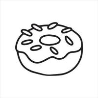 dibujo vectorial en donut estilo doodle. donut de dibujo de línea simple, pastel. ilustración en blanco y negro vector