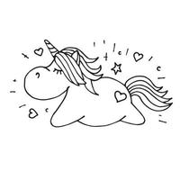 Vector illustration in doodle, flat, cartoon style. clip art cute unicorn. line drawing isolated on white background, coloring book. fairy tale character for girls