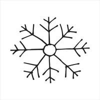 ilustración vectorial en estilo garabato. lindo copo de nieve simple. copo de nieve en estilo escandinavo, dibujo lineal aislado en fondo blanco. clipart vector