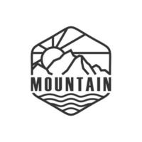 plantilla de diseño de logotipo de montaña con vector de estilo de arte de línea