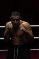 professional kickboxer in the training ring photo