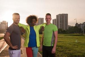 portrait multiethnic group of people on the jogging photo