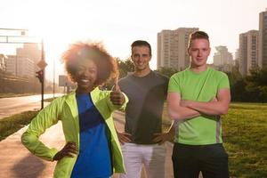 portrait multiethnic group of people on the jogging photo